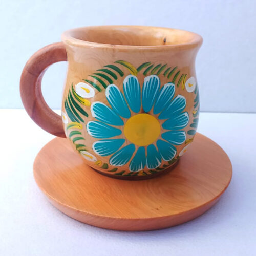 Set tacita decorada de madera guamuchil